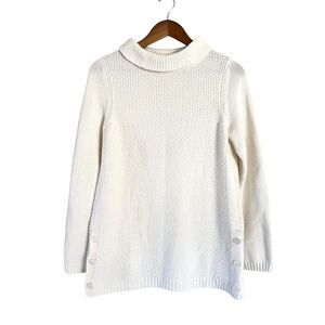 Talbots Size S Turtleneck Tunic Sweater Ivory Cotton Blend Side Buttons Slits